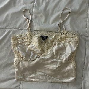 Pacsun White Satin Crop Top with Lace Trim